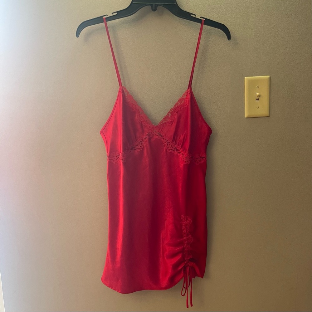 Y2K Victoria’s Secret Red satin Lace Trim mini slip dress chemise